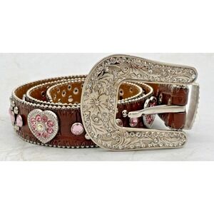 Nocona Girls Leather Belt Western Bling Rhinestone Embellished‎ Youth 28" Bling